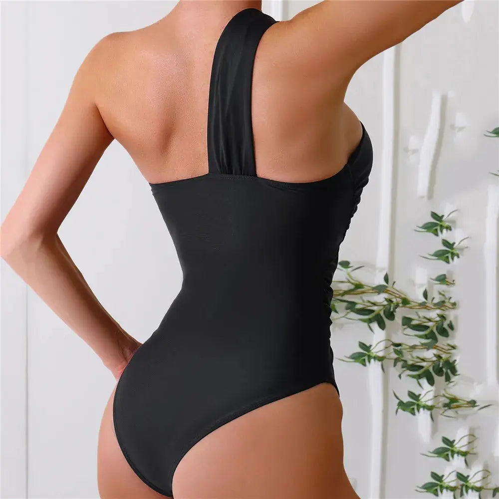 One Shoulder Sexy Black One Piece Swimsuit for Women - Love Salve
